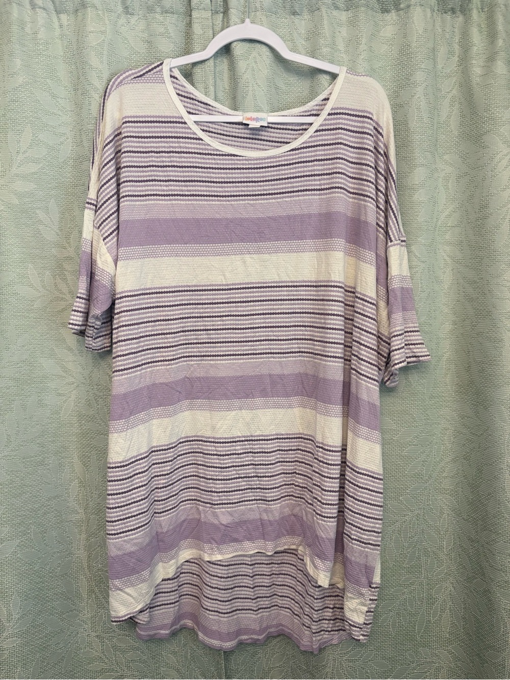 LuLaRoe Lavender and Cream Striped Short Sleeve Tee